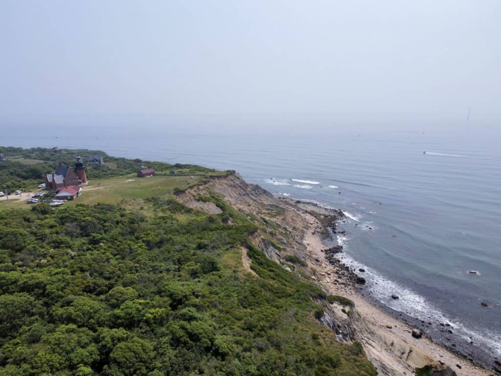 Drone shot of Southeast lighthouse Block Island
