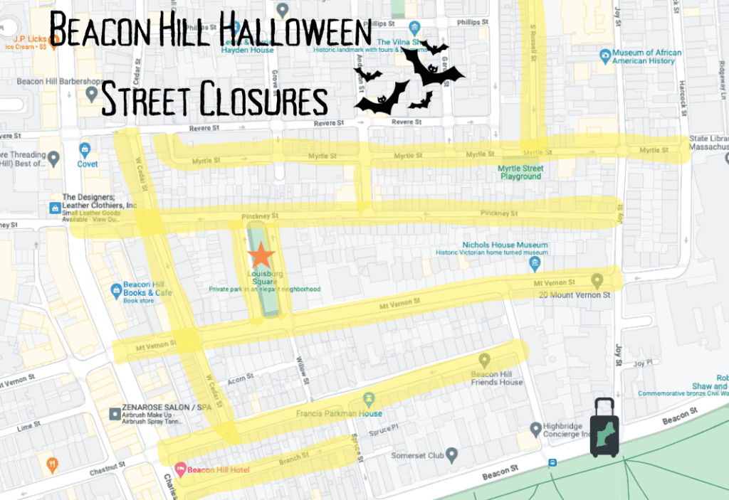 Map of all Beacon Hill Halloween Street Closures