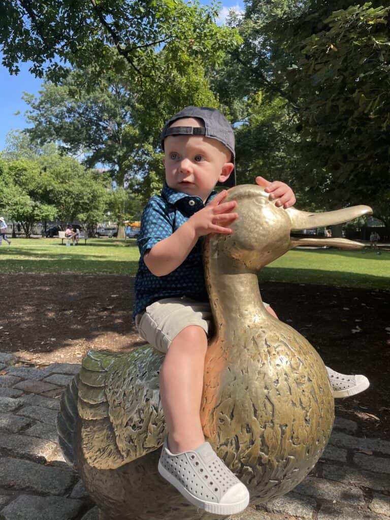 Declan riding the Duck in Boston Public Gardens